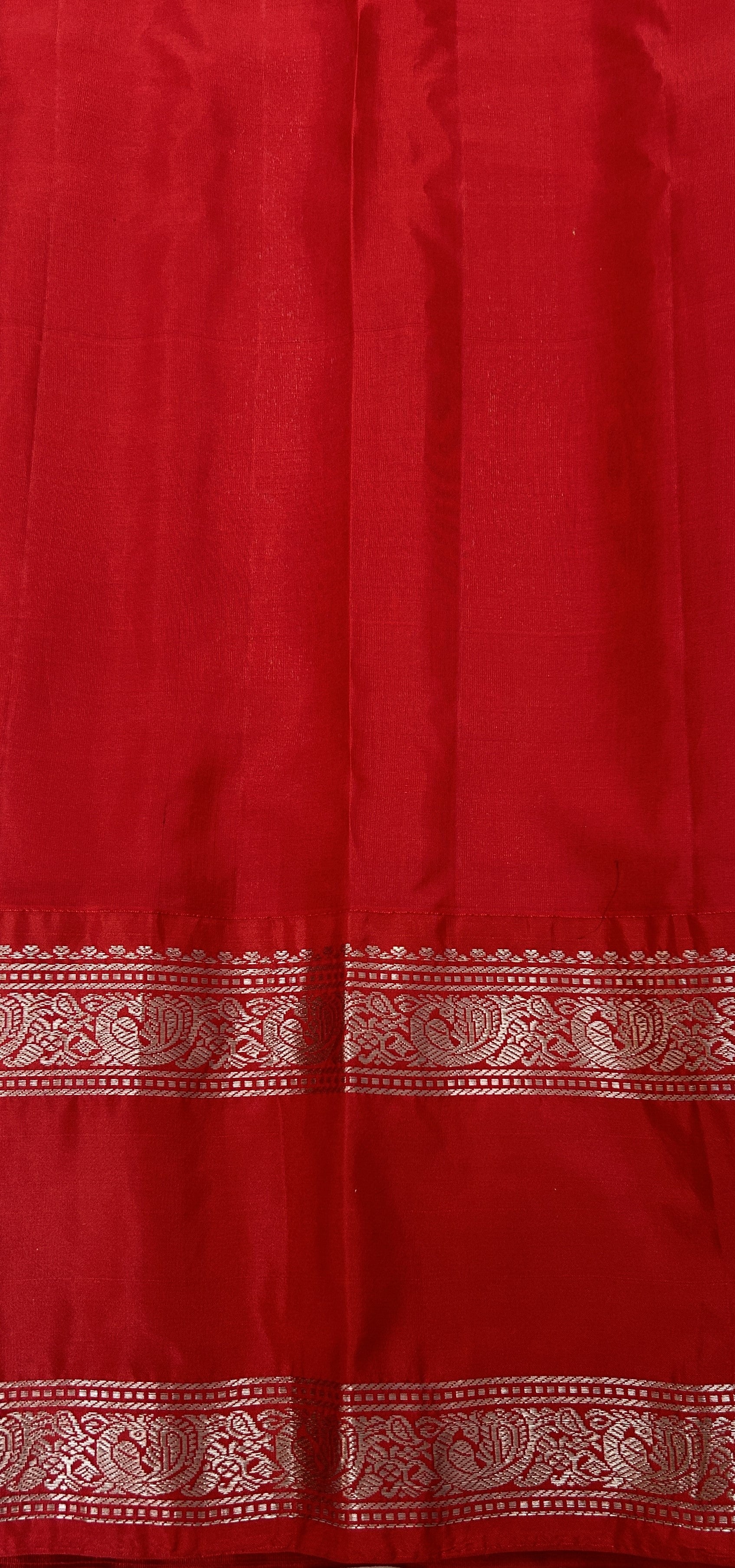 Gadwal Pattu Saree Avocado Green colored saree complemented with a Red Kanchi Gap Border - Sampradaya Designer Studio
