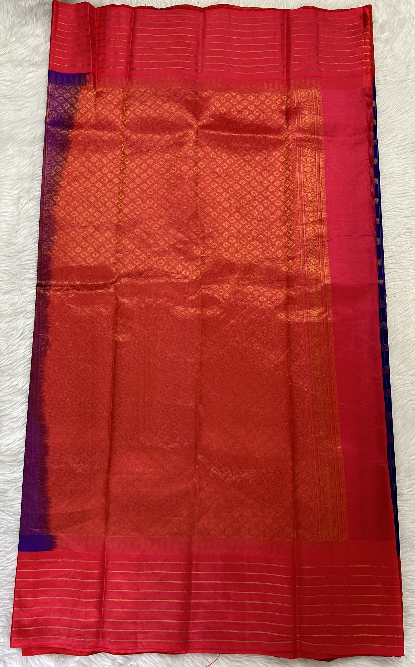 Gadwal Pattu Saree Dark Purple colored saree complemented with a Red Checks Border - Sampradaya Designer Studio