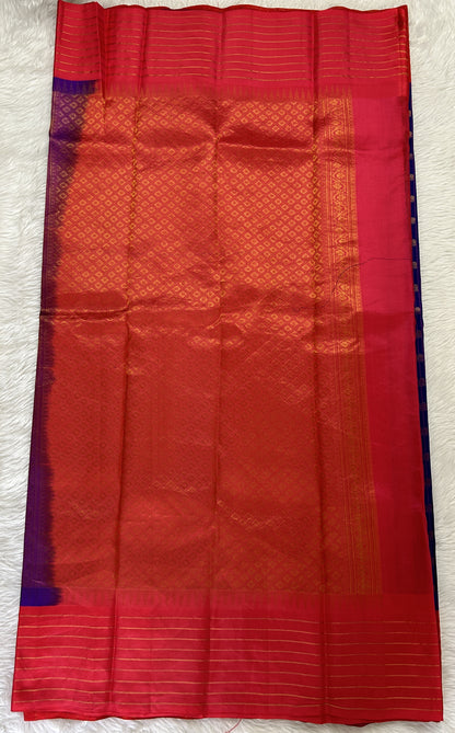 Gadwal Pattu Saree Dark Purple colored saree complemented with a Red Checks Border - Sampradaya Designer Studio