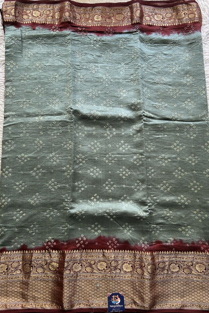 Bandhani Saree Gray Colored Elegantly Paired with a Rust Color Zari Border. - Sampradaya Designer Studio