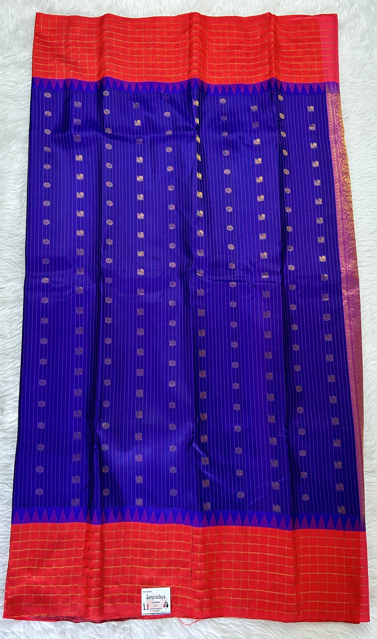 Gadwal Pattu Saree Dark Purple colored saree complemented with a Red Checks Border - Sampradaya Designer Studio
