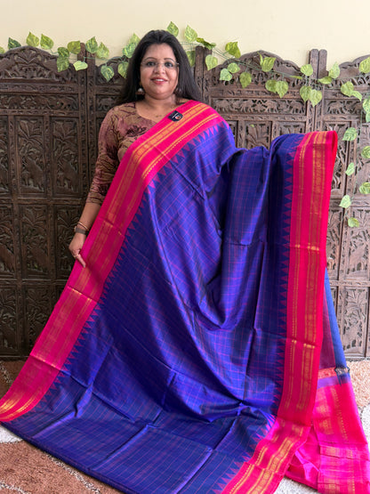 Royal Blue Gadwal Silk Saree with Gold Zari Border — Pure Handloom | Silk Mark Certified