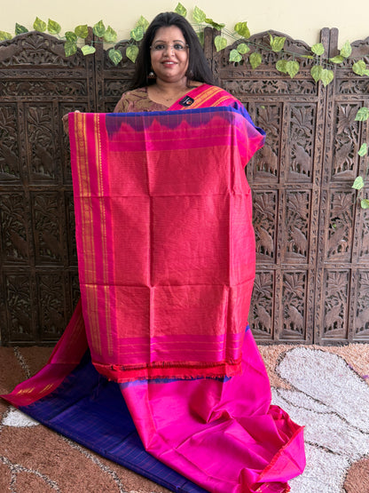 Royal Blue Gadwal Silk Saree with Gold Zari Border — Pure Handloom | Silk Mark Certified