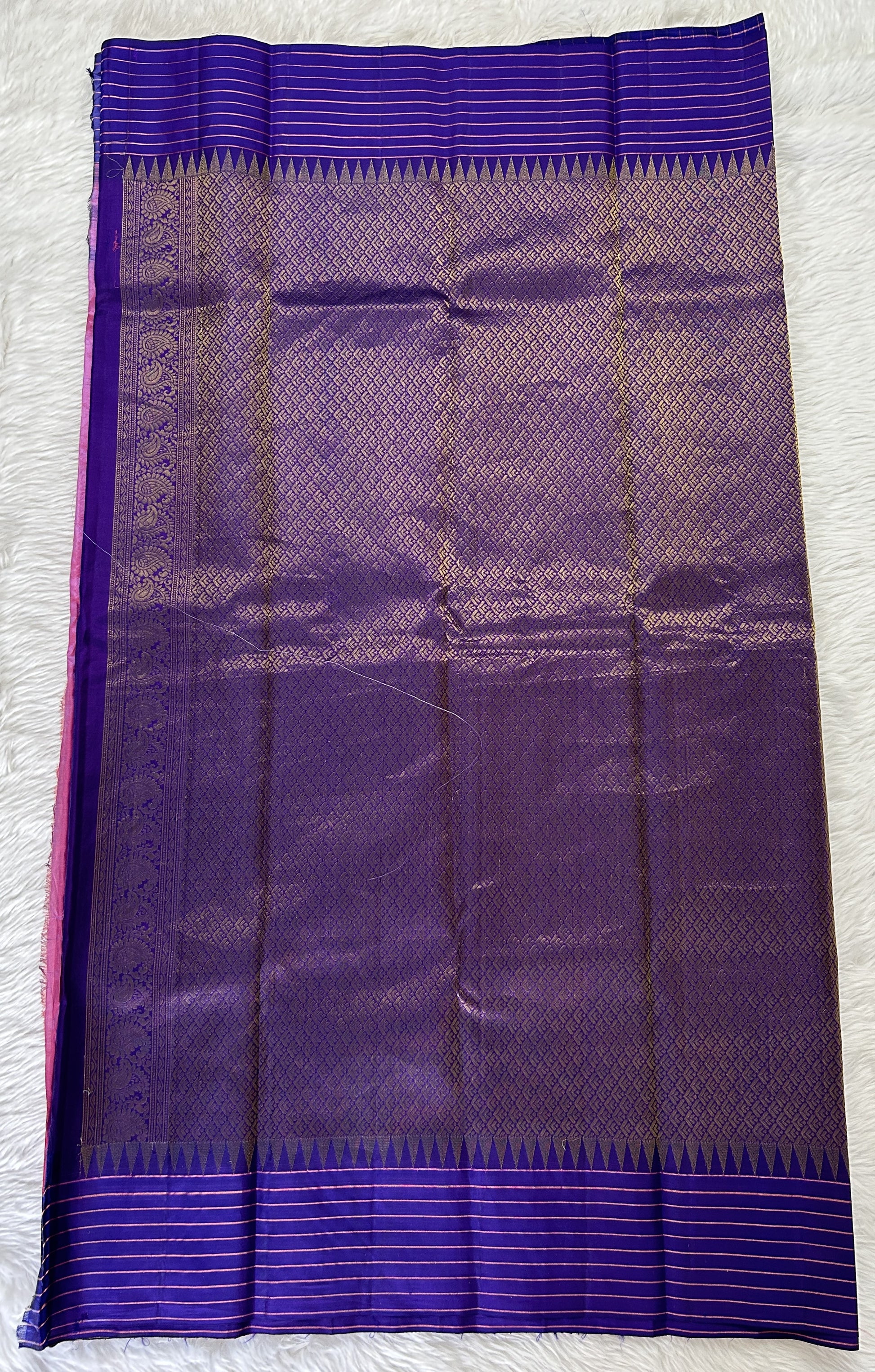 Gadwal Pattu Saree Pink colored saree complemented with a Dark Blue Checks Border - Sampradaya Designer Studio