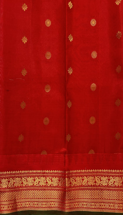 Gadwal Pattu Saree Sky Blue colored saree complemented with a Bright Red Kanchi Border - Sampradaya Designer Studio