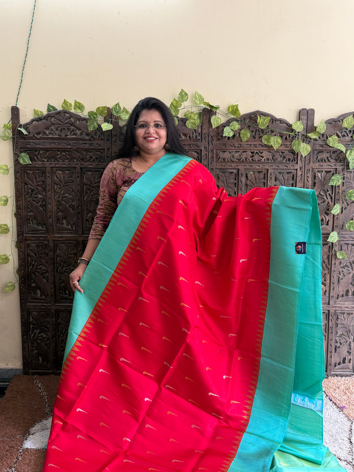 Red Gadwal Silk Saree with Gold Zari Border — Pure Handloom | Silk Mark Certified