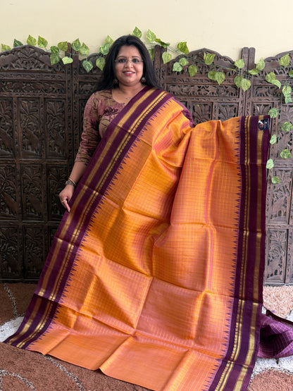 Gold Gadwal Silk Saree with Gold Zari Border — Pure Handloom | Silk Mark Certified