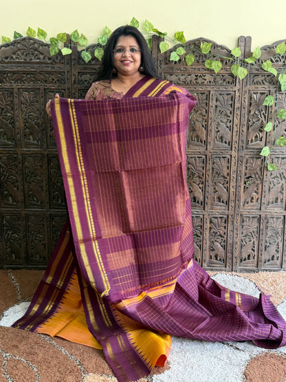 Gold Gadwal Silk Saree with Gold Zari Border — Pure Handloom | Silk Mark Certified