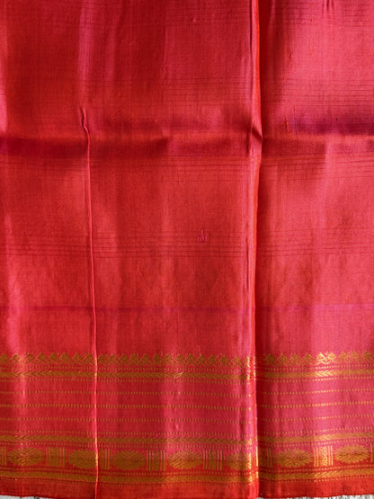 Brown Gadwal Silk Saree with Gold Zari Border — Pure Handloom | Silk Mark Certified