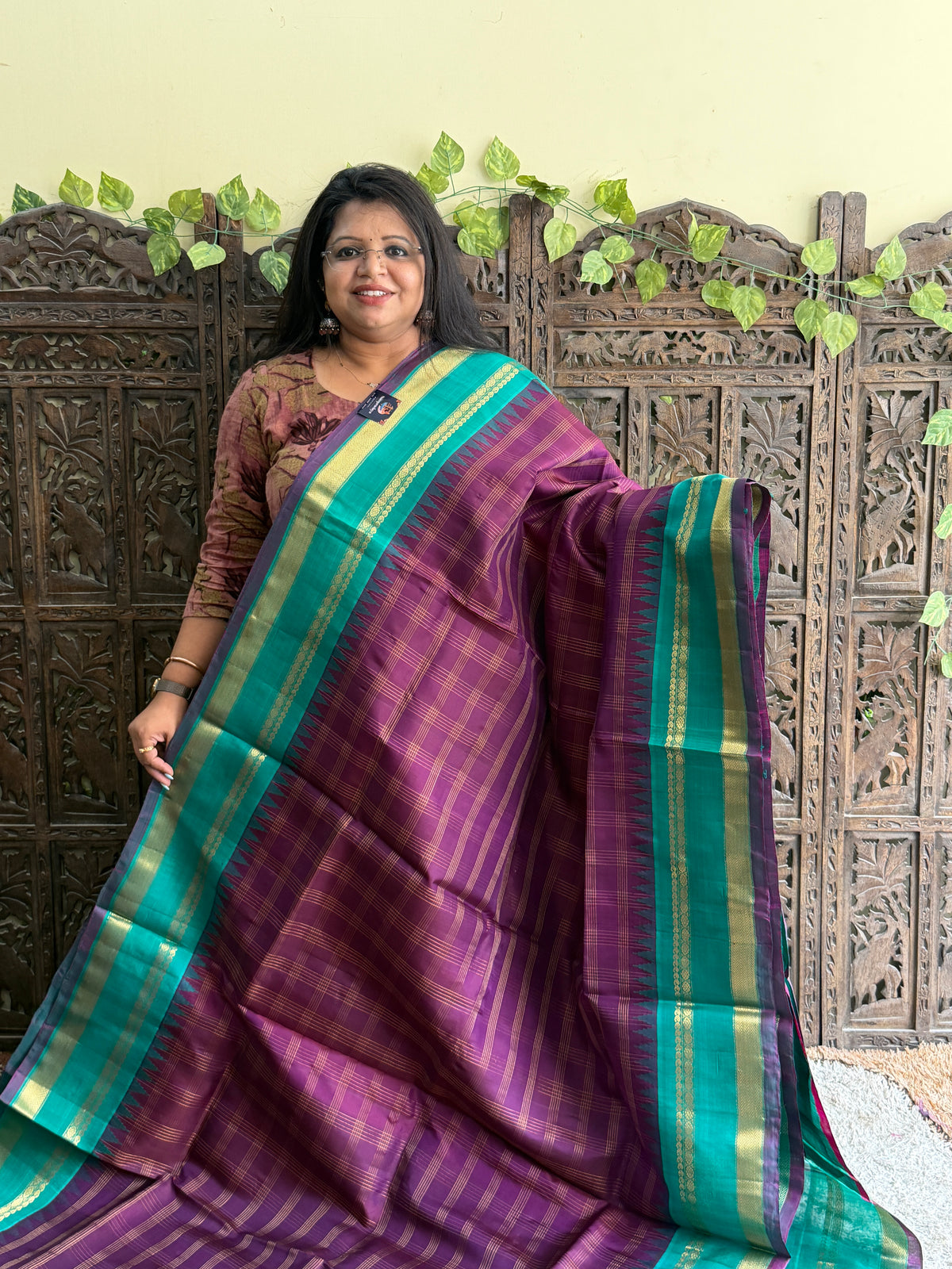 Plum Gadwal Silk Saree with Gold Zari Border — Pure Handloom | Silk Mark Certified
