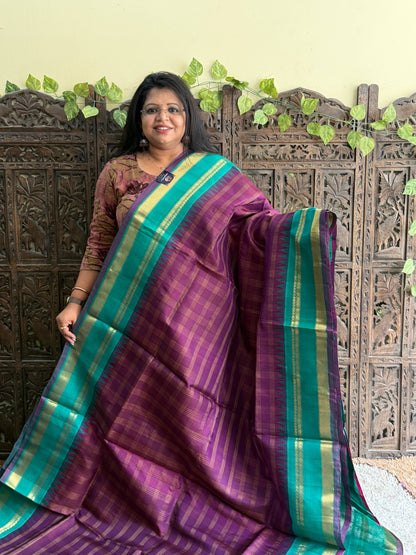 Plum Gadwal Silk Saree with Gold Zari Border — Pure Handloom | Silk Mark Certified