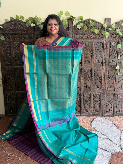 Plum Gadwal Silk Saree with Gold Zari Border — Pure Handloom | Silk Mark Certified
