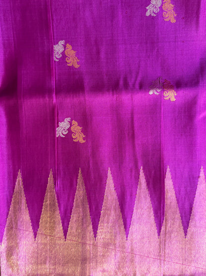 Purple Gadwal Silk Saree with Gold Zari Border — Pure Handloom | Silk Mark Certified