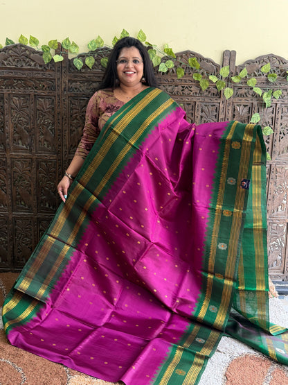 Purple Gadwal Silk Saree with Gold Zari Border — Pure Handloom | Silk Mark Certified