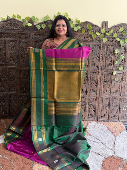Purple Gadwal Silk Saree with Gold Zari Border — Pure Handloom | Silk Mark Certified