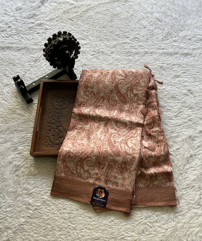 Pure Tussar Silk Saree Light Brown Color Complemented with a Zari Border. - Sampradaya Designer Studio