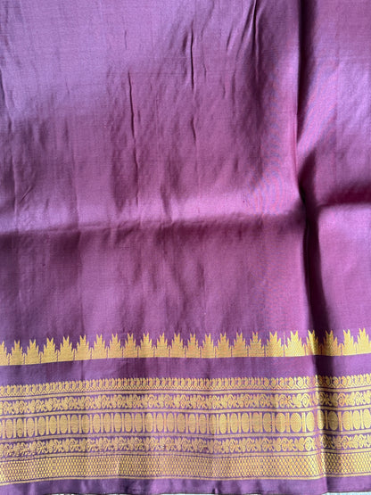 Brown Gadwal Silk Saree with Gold Zari Border — Pure Handloom | Silk Mark Certified