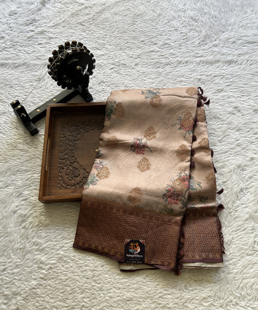 Pure Tussar Silk Saree Light Onion Pink Color Complemented with a Zari Border. - Sampradaya Designer Studio