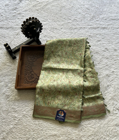 Pure Tussar Silk Saree Light Green Color Complemented with a Zari Border. - Sampradaya Designer Studio