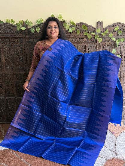 Royal Blue Gadwal Silk Saree with Gold Zari Border — Pure Handloom | Silk Mark Certified