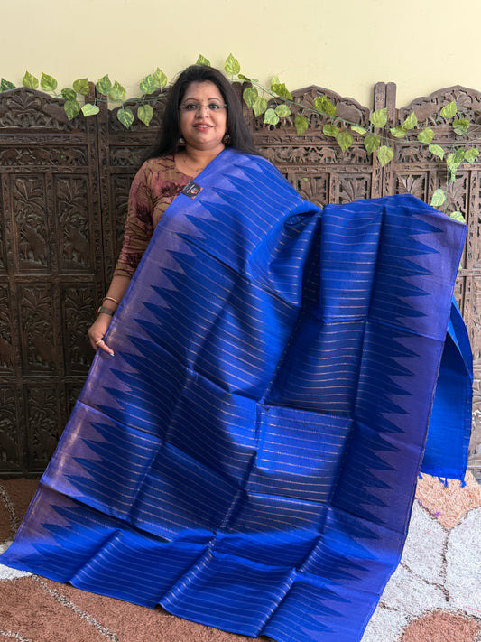 Royal Blue Gadwal Silk Saree with Gold Zari Border — Pure Handloom | Silk Mark Certified