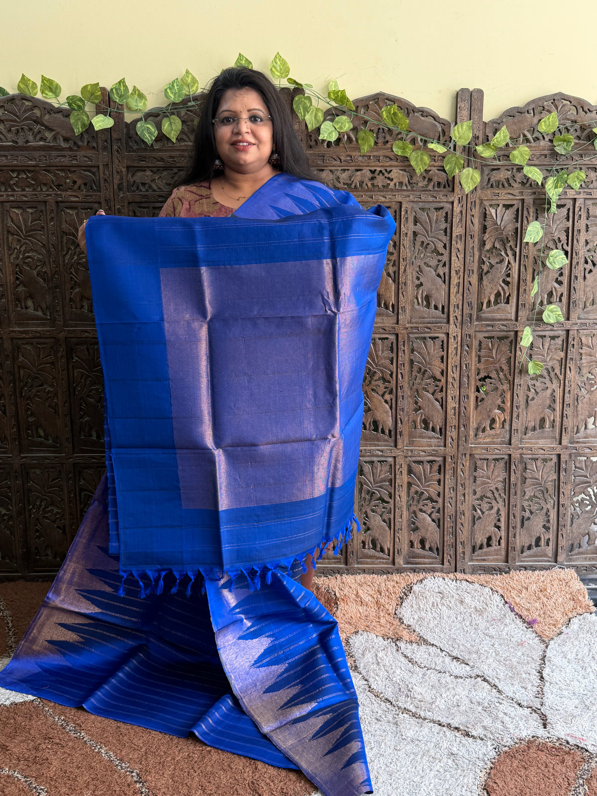 Royal Blue Gadwal Silk Saree with Gold Zari Border — Pure Handloom | Silk Mark Certified