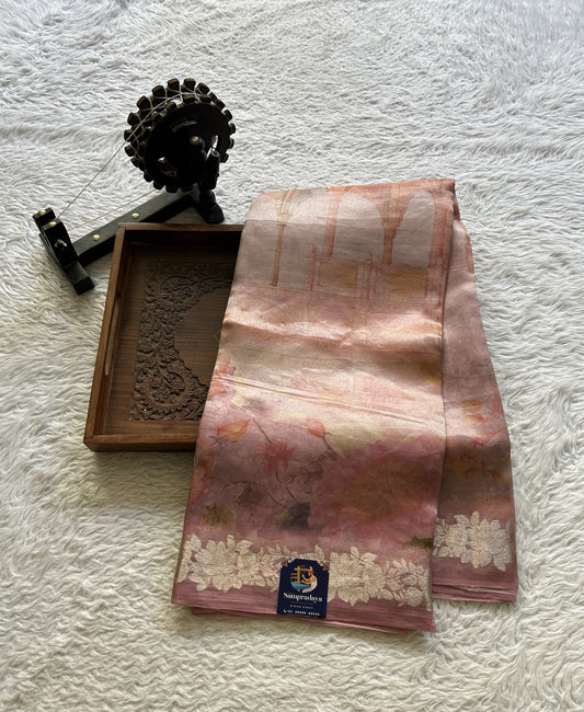Banarasi Tissue Kora Saree Pink Colored Complemented with a Zari Border. - Sampradaya Designer Studio