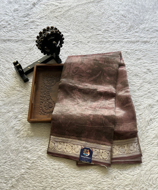 Banarasi Tissue Kora Saree Onion Pink Colored Complemented with a Zari Border. - Sampradaya Designer Studio