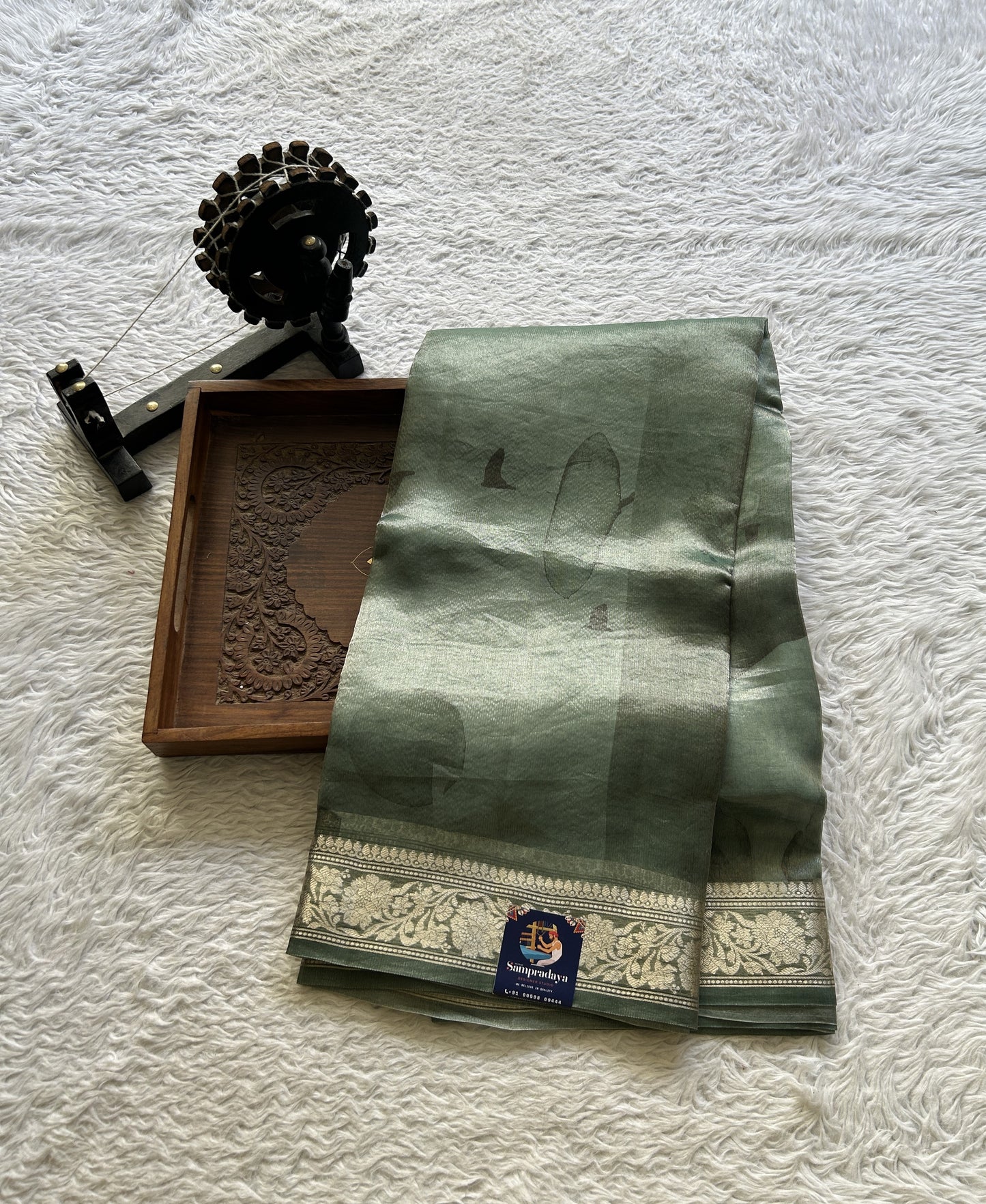 Banarasi Tissue Kora Saree Teal Green Colored Complemented with a Zari Border. - Sampradaya Designer Studio