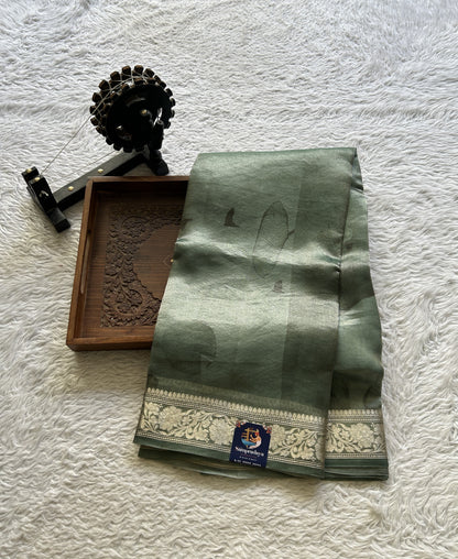 Banarasi Tissue Kora Saree Teal Green Colored Complemented with a Zari Border. - Sampradaya Designer Studio