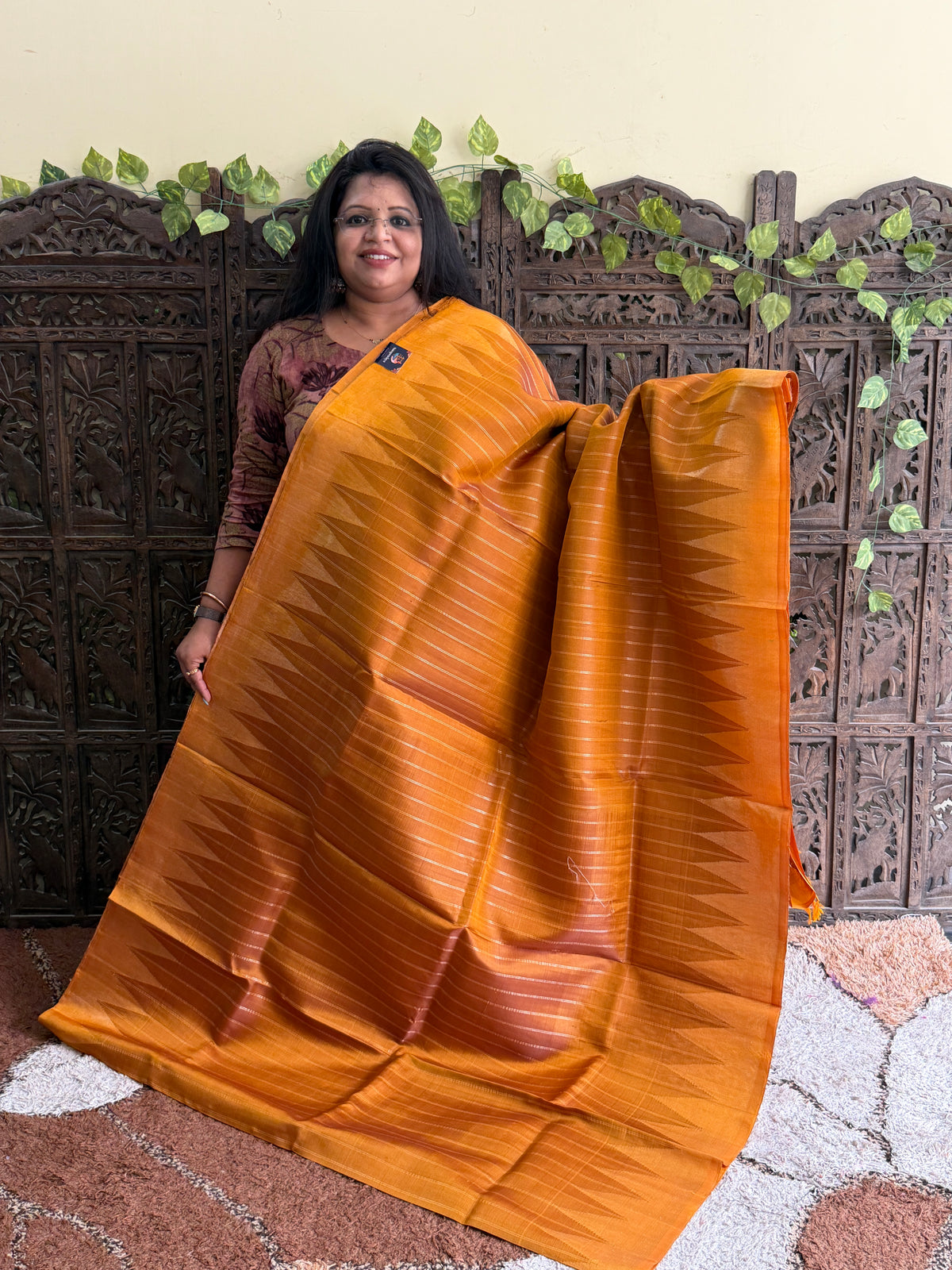 Musted Yellow Gadwal Silk Saree with Gold Zari Border — Pure Handloom | Silk Mark Certified