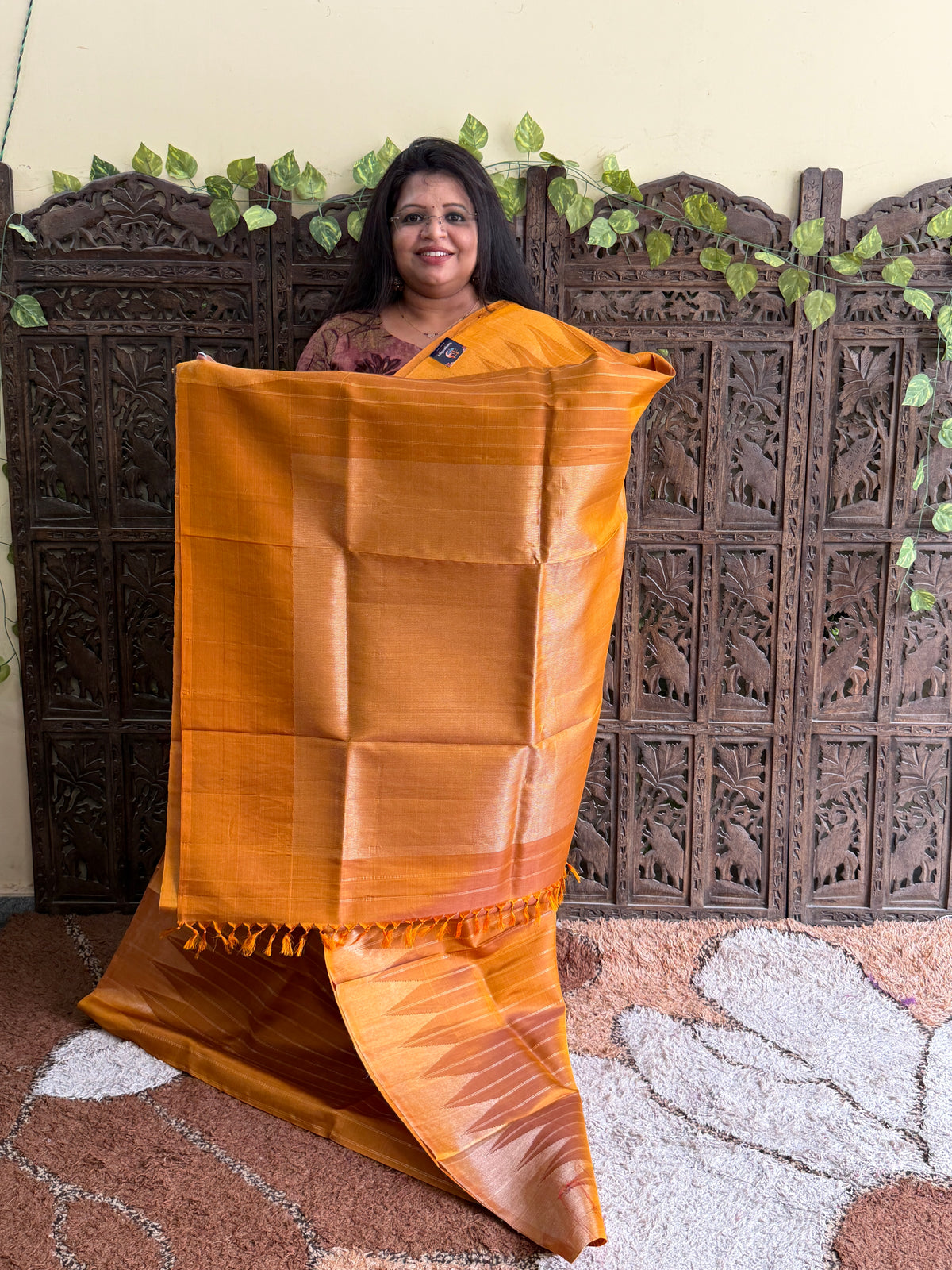 Musted Yellow Gadwal Silk Saree with Gold Zari Border — Pure Handloom | Silk Mark Certified