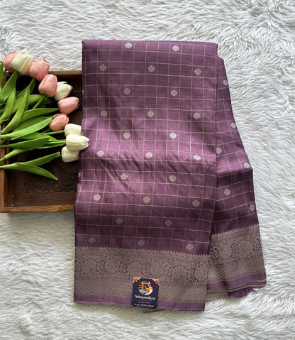 Semi Georgette Saree Lavender Colored Complemented with a Zari Border. - Sampradaya Designer Studio