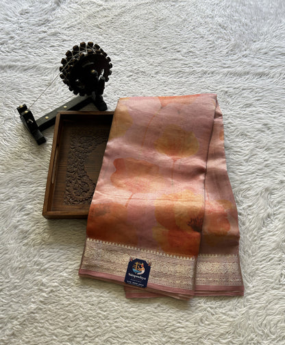 Banarasi Tissue Kora Saree Pastel Pink Colored Complemented with a Zari Border. - Sampradaya Designer Studio