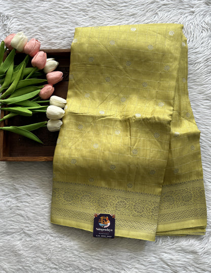 Semi Georgette Saree Yellow Colored Complemented with a Zari Border. - Sampradaya Designer Studio