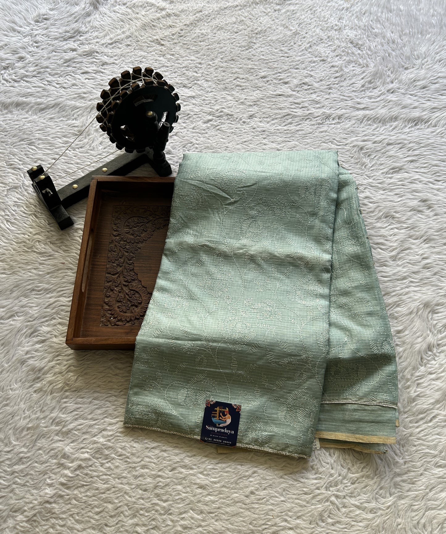 Silk kota Saree Light Sea Blue colored Elegantly Paired with a Borderless Saree. - Sampradaya Designer Studio