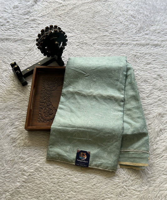 Silk kota Saree Light Sea Blue colored Elegantly Paired with a Borderless Saree. - Sampradaya Designer Studio