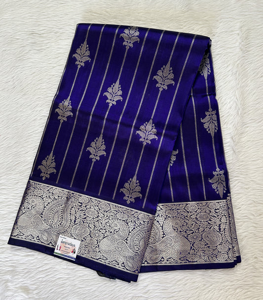 Venkatagiri Pattu Saree Indigo Blue Colored Complemented With a Pattu Silver Kanchi Border - Sampradaya Designer Studio