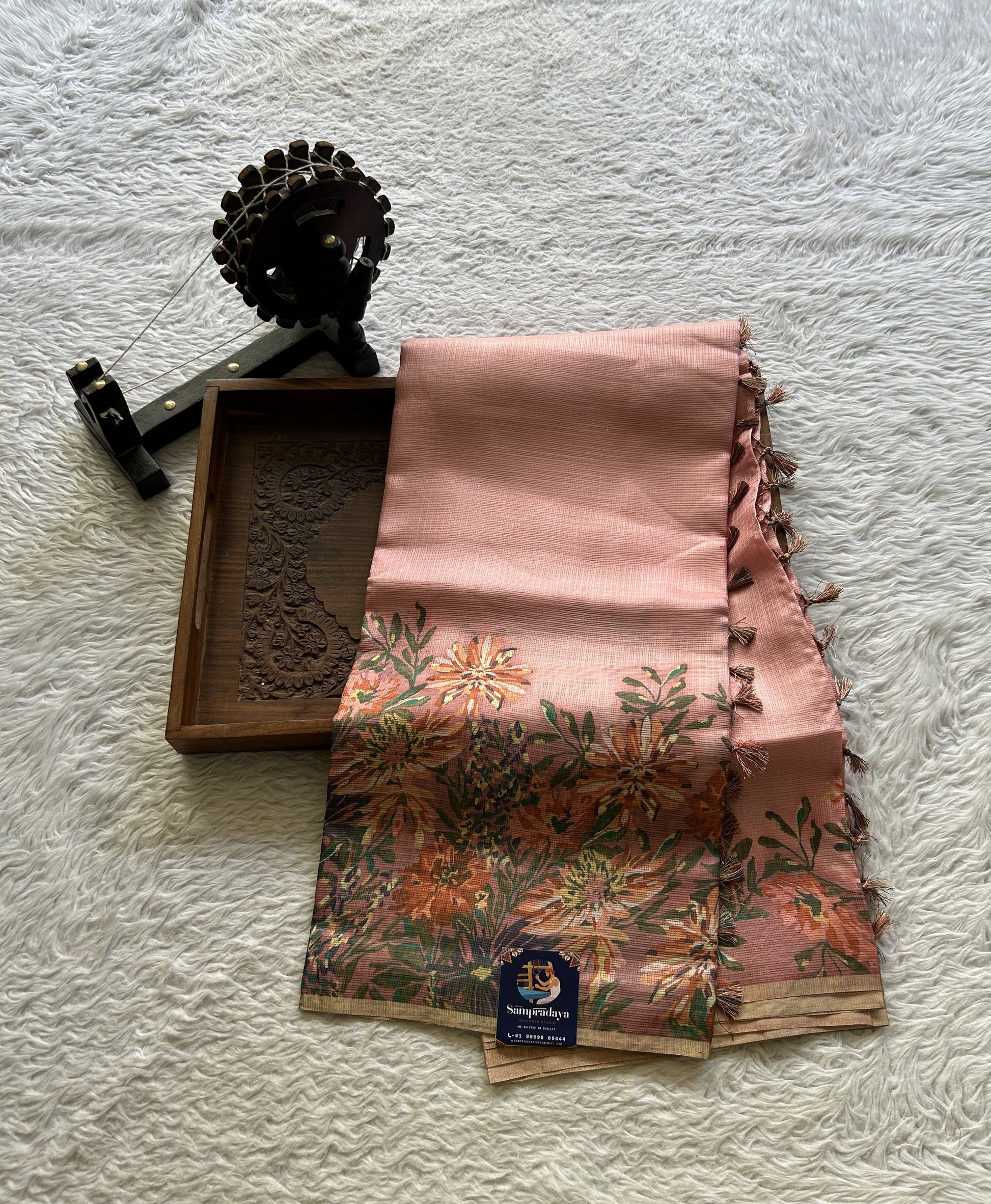 Silk kota Saree Rose Pink colored Elegantly Paired with a Borderless. - Sampradaya Designer Studio