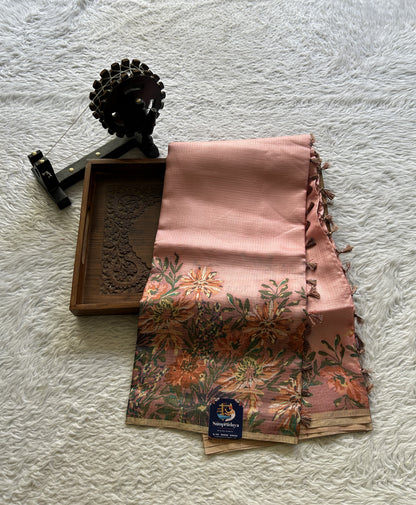 Silk kota Saree Rose Pink colored Elegantly Paired with a Borderless. - Sampradaya Designer Studio