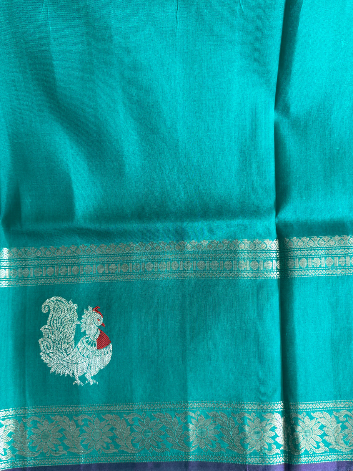 Sea Green Gadwal Silk Saree with Gold Zari Border — Pure Handloom | Silk Mark Certified