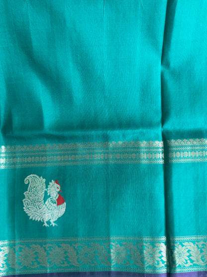 Sea Green Gadwal Silk Saree with Gold Zari Border — Pure Handloom | Silk Mark Certified