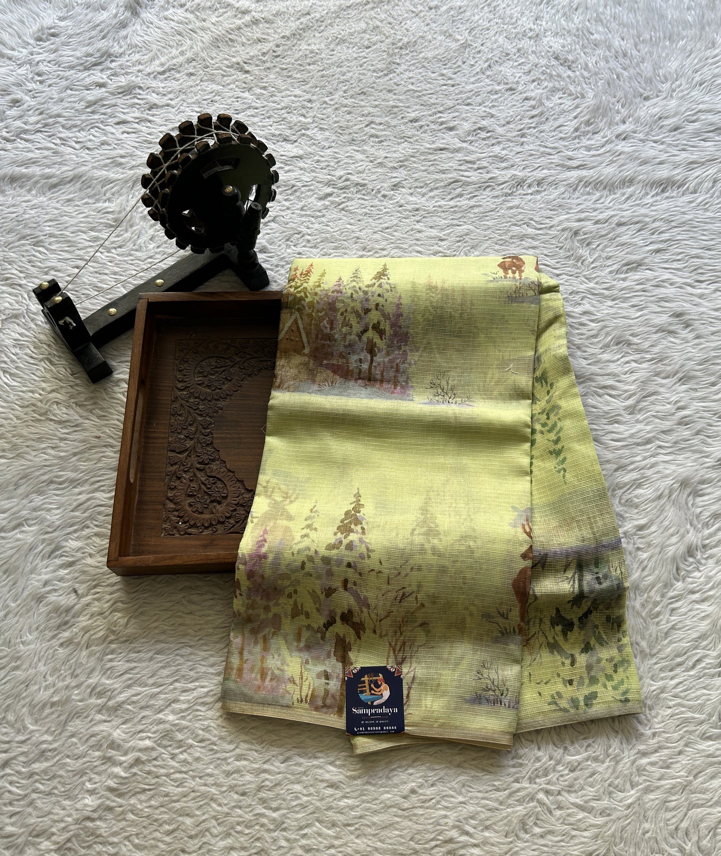 Cotton Kota Saree Lime Yellow Colored Complemented with a Borderless. - Sampradaya Designer Studio