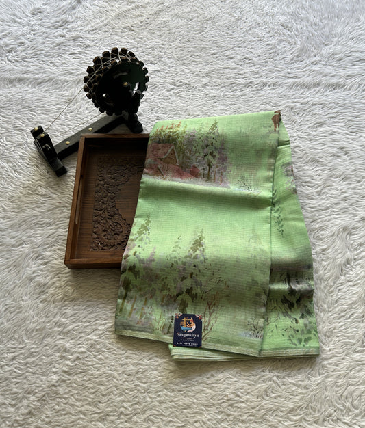 Cotton Kota Saree Parrot Green Colored Complemented with a Borderless. - Sampradaya Designer Studio