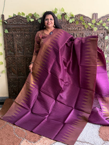 Wine Gadwal Silk Saree with Gold Zari Border — Pure Handloom | Silk Mark Certified