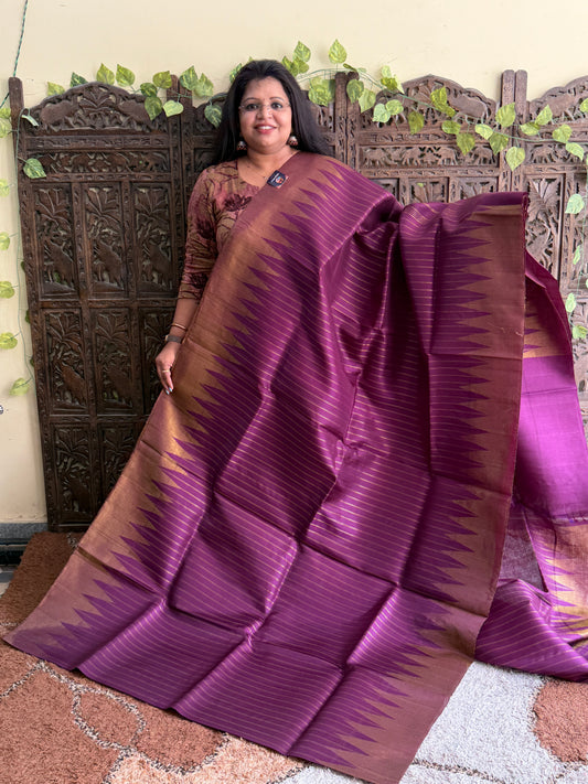 Wine Gadwal Silk Saree with Gold Zari Border — Pure Handloom | Silk Mark Certified