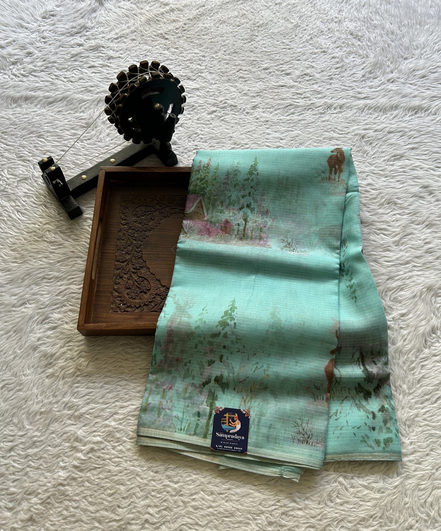 Cotton Kota Saree Sky Blue Colored Complemented with a Borderless. - Sampradaya Designer Studio