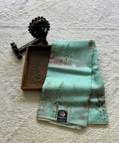 Cotton Kota Saree Sky Blue Colored Complemented with a Borderless. - Sampradaya Designer Studio