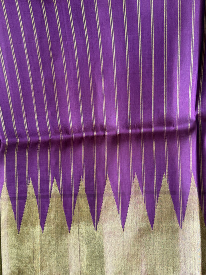 Wine Gadwal Silk Saree with Gold Zari Border — Pure Handloom | Silk Mark Certified