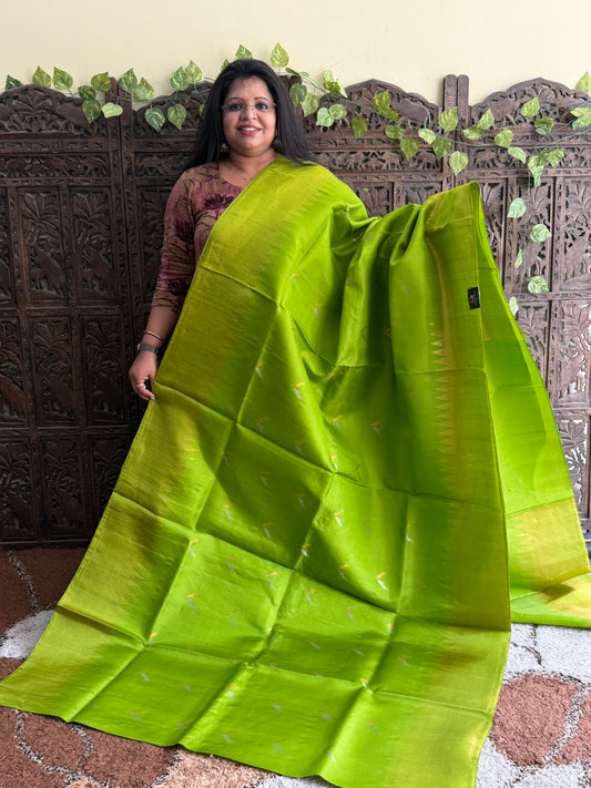 Green Gadwal Silk Saree with Gold Zari Border — Pure Handloom | Silk Mark Certified